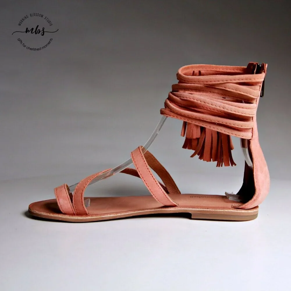 Jeffrey Campbell Glady Leather Tassel Zip Toe Loop Sandals Orange‎ Women Size 3